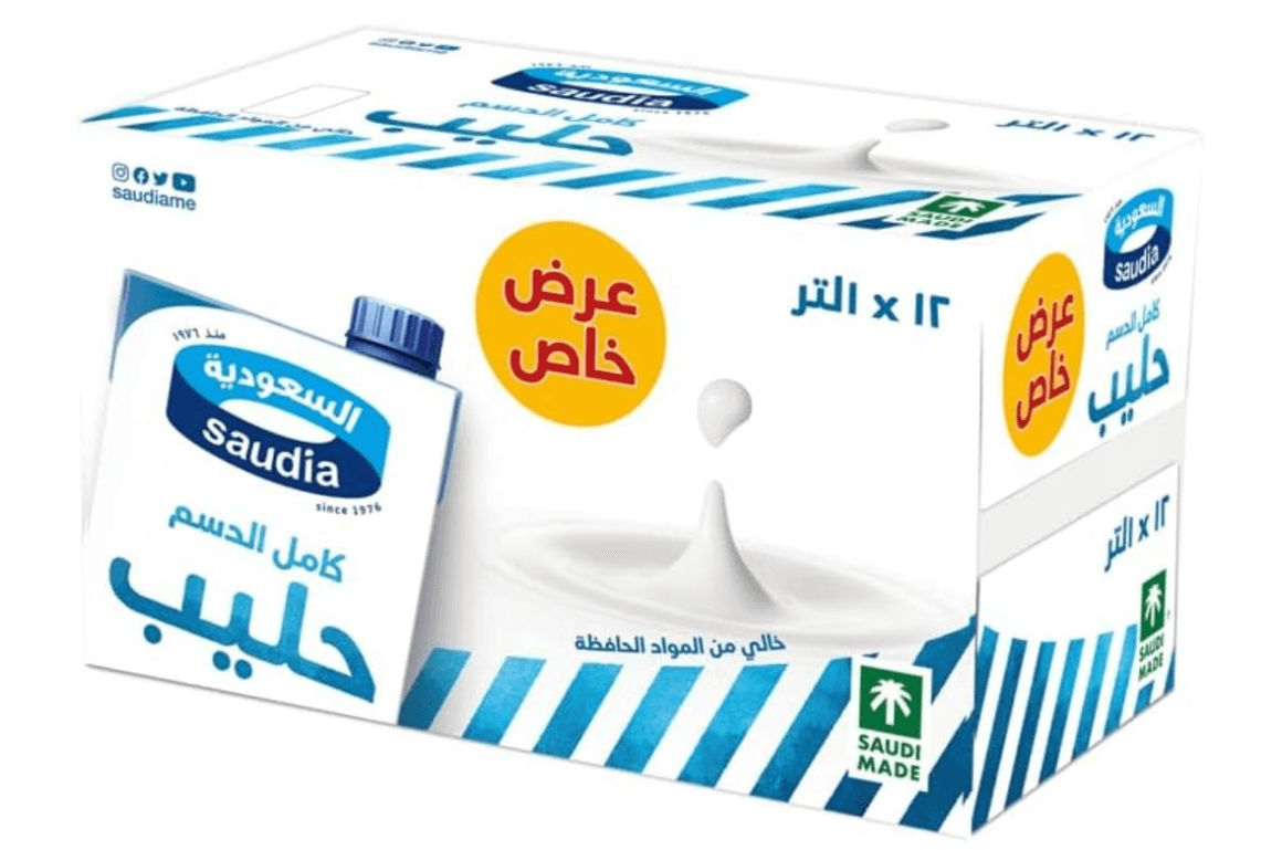 كرتون حليب السعودية كامل الدسم 1 لتر شد 12